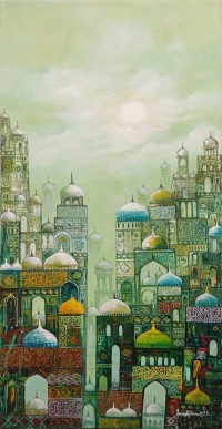 Javed Qamar, 12 x 24 inch, Acrylic on Canvas, Cityscape Painting, AC-JQ-266